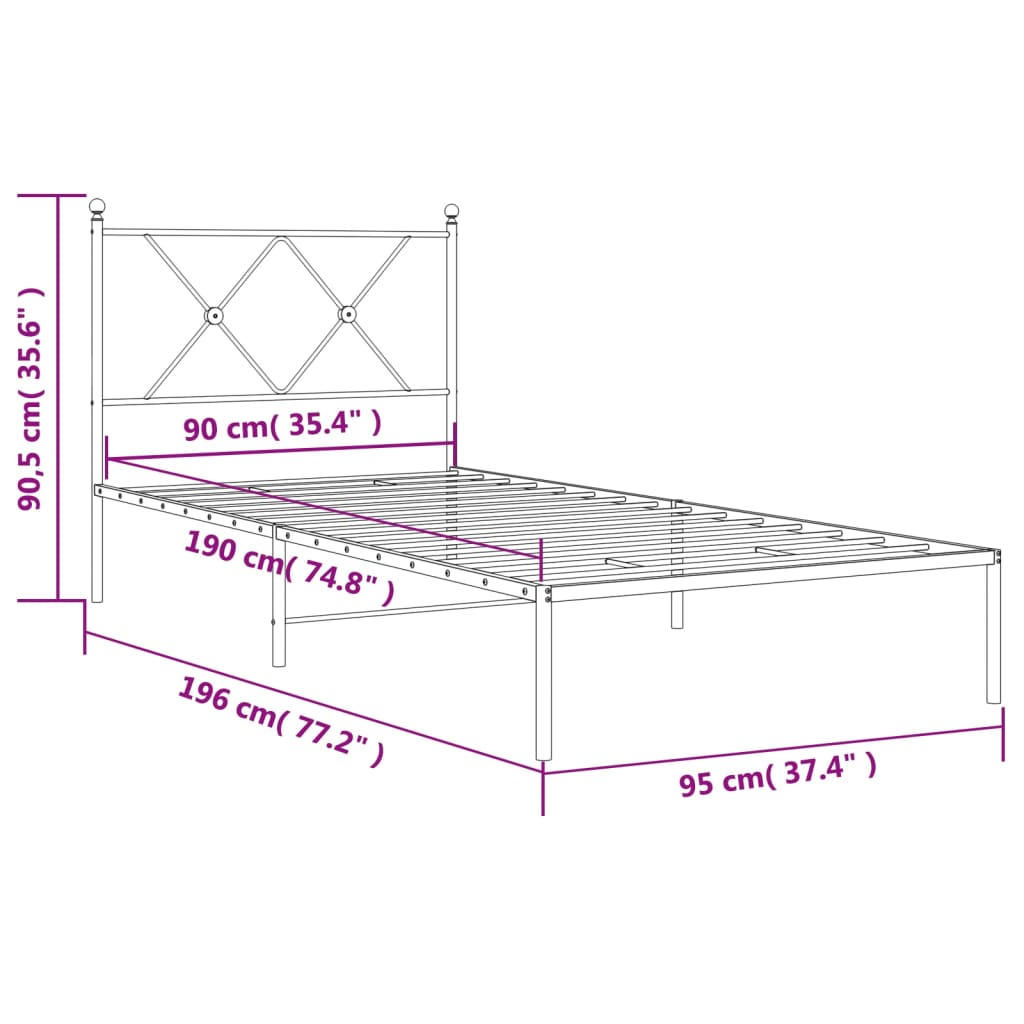 Bedframe met hoofdbord metaal zwart 90x190 cm is nu te koop bij PeponiXL, paradijselijk wonen!