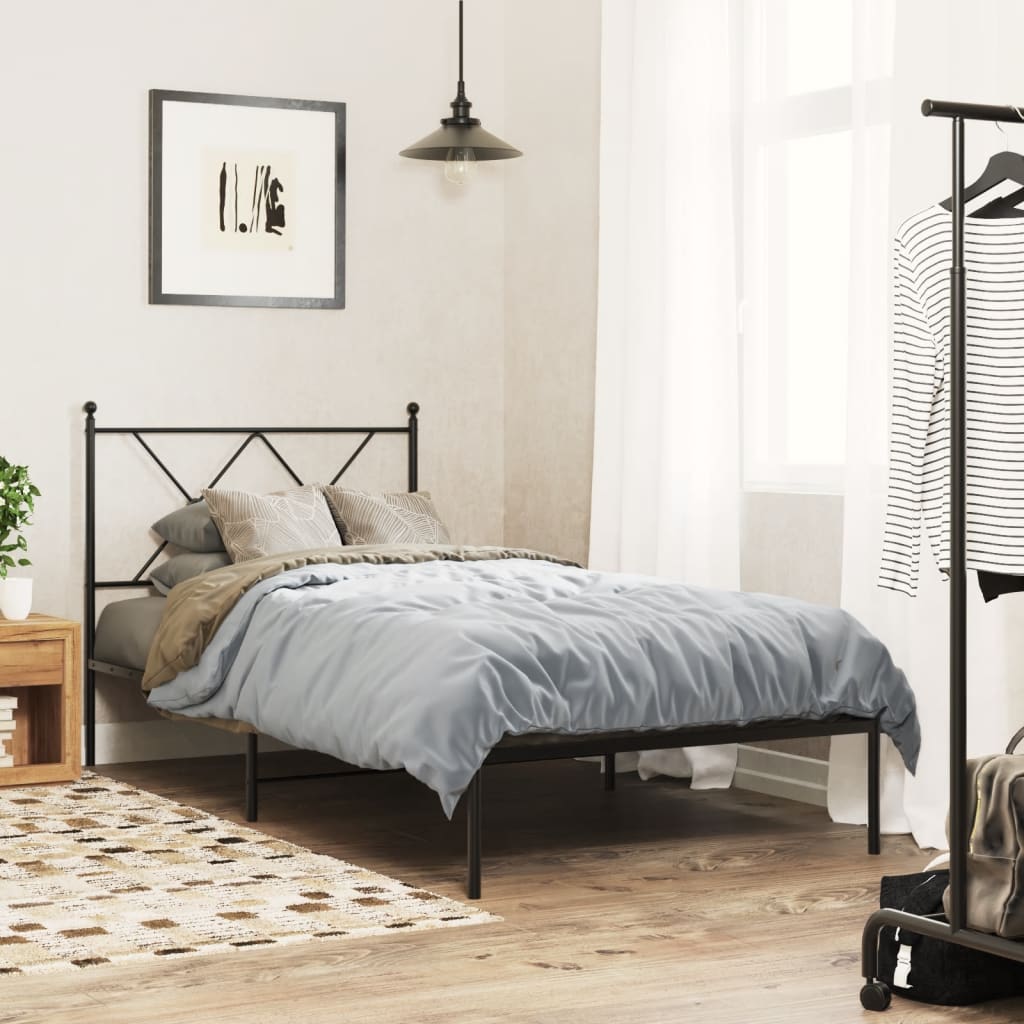 Bedframe met hoofdbord metaal zwart 90x190 cm is nu te koop bij PeponiXL, paradijselijk wonen!