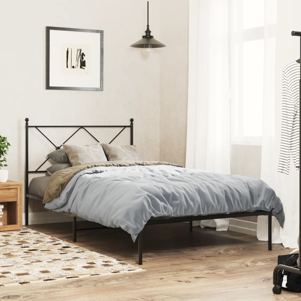 Bedframe met hoofdbord metaal zwart 100x190 cm is nu te koop bij PeponiXL, paradijselijk wonen!