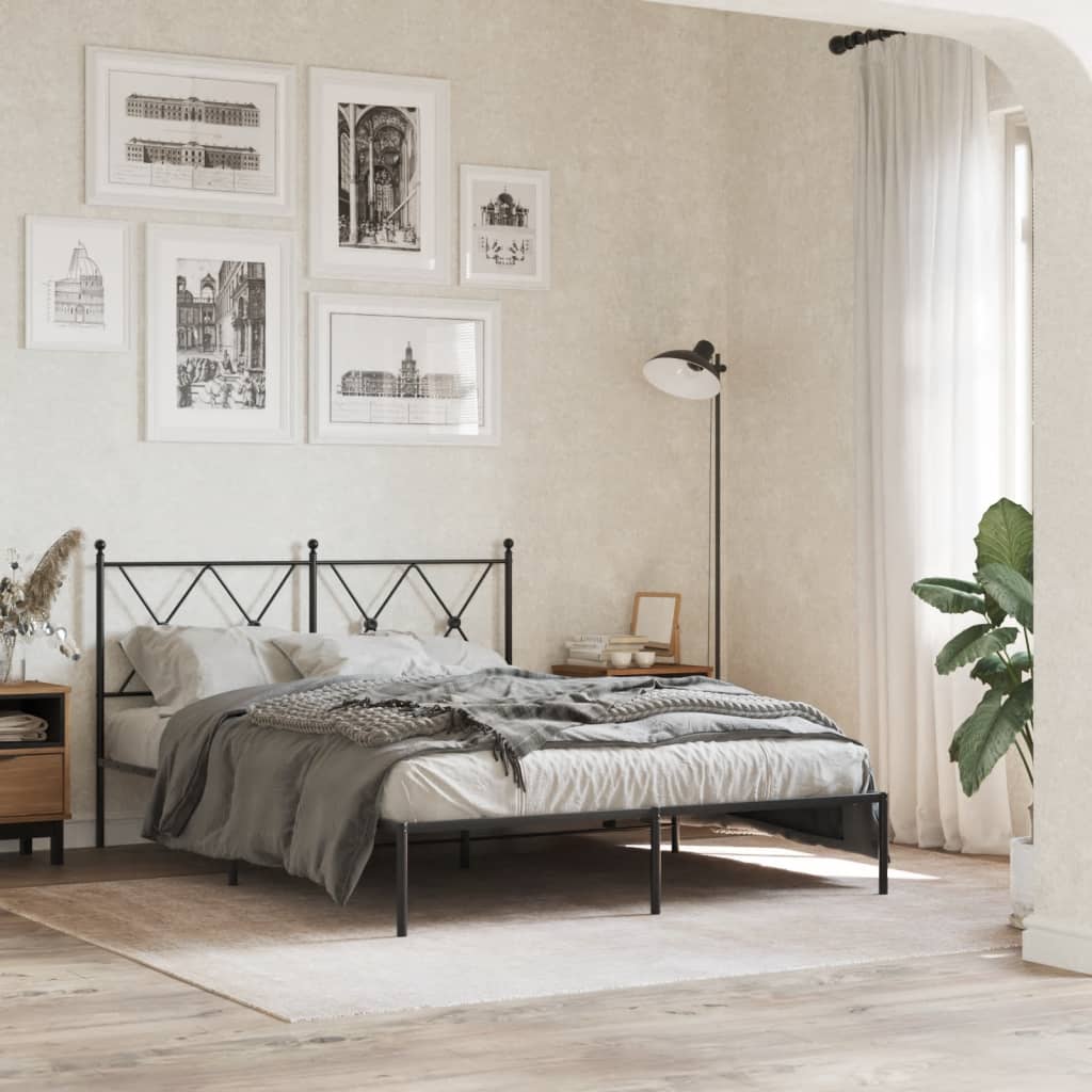 Bedframe met hoofdbord metaal zwart 135x190 cm is nu te koop bij PeponiXL, paradijselijk wonen!