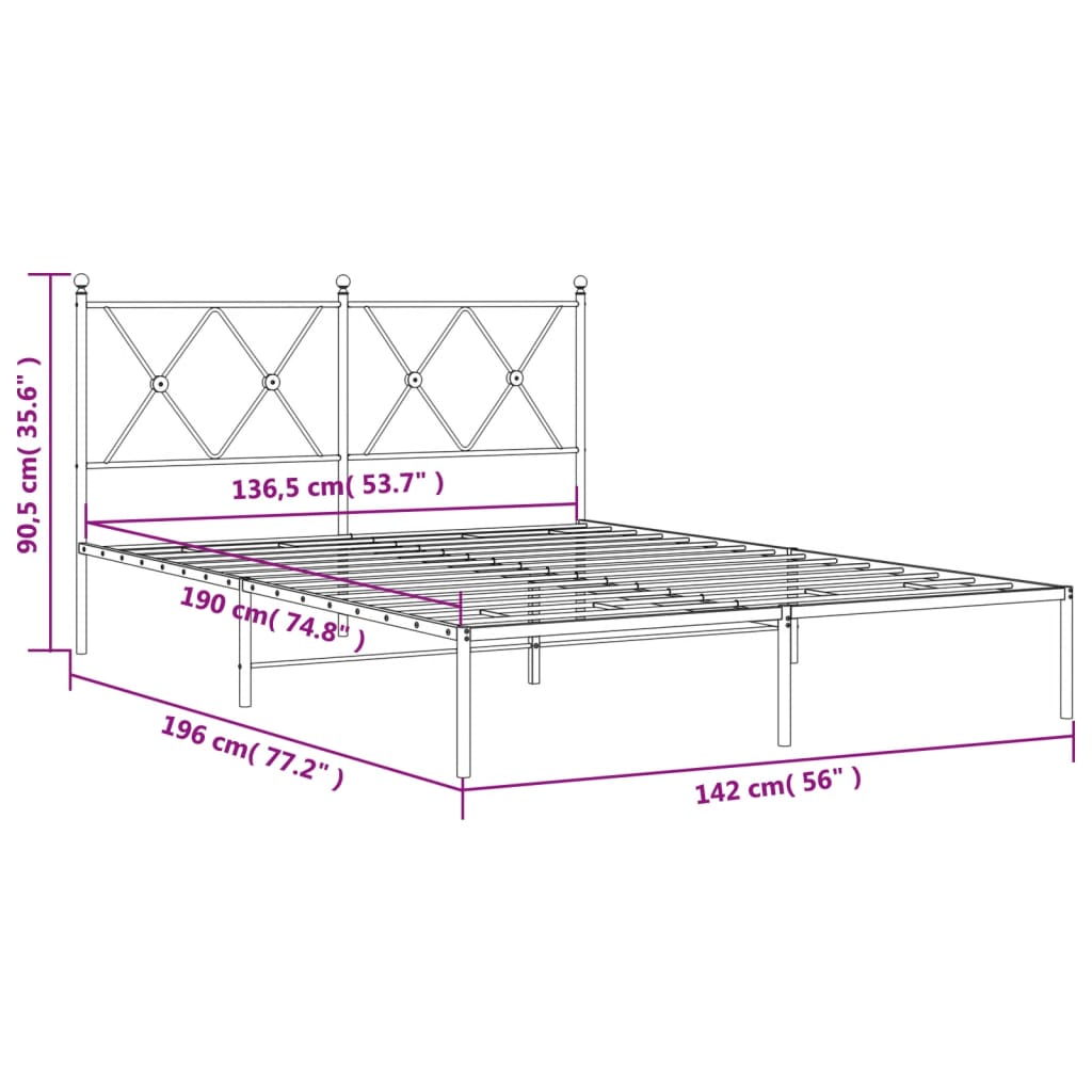 Bedframe met hoofdbord metaal zwart 135x190 cm is nu te koop bij PeponiXL, paradijselijk wonen!