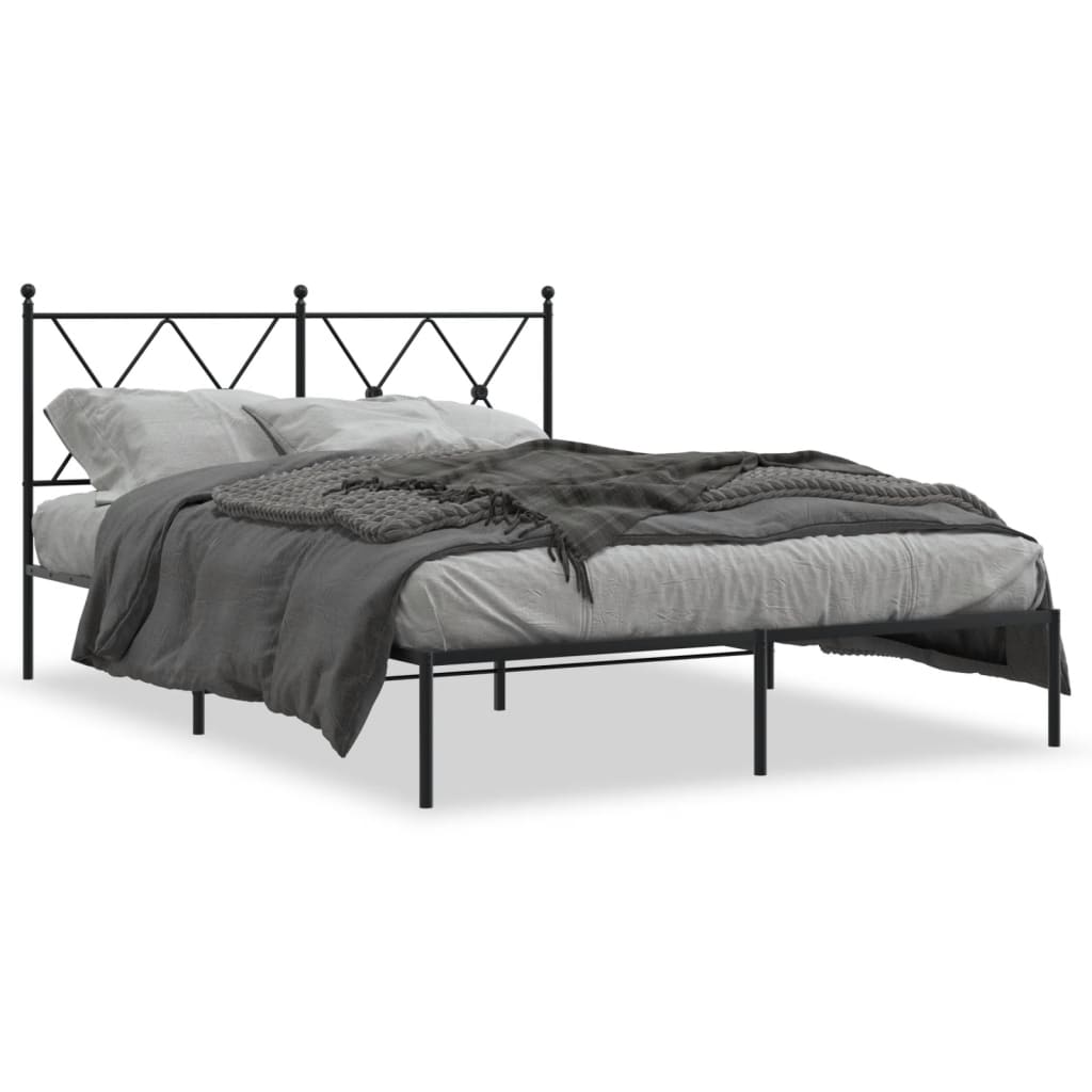 Bedframe met hoofdbord metaal zwart 135x190 cm is nu te koop bij PeponiXL, paradijselijk wonen!