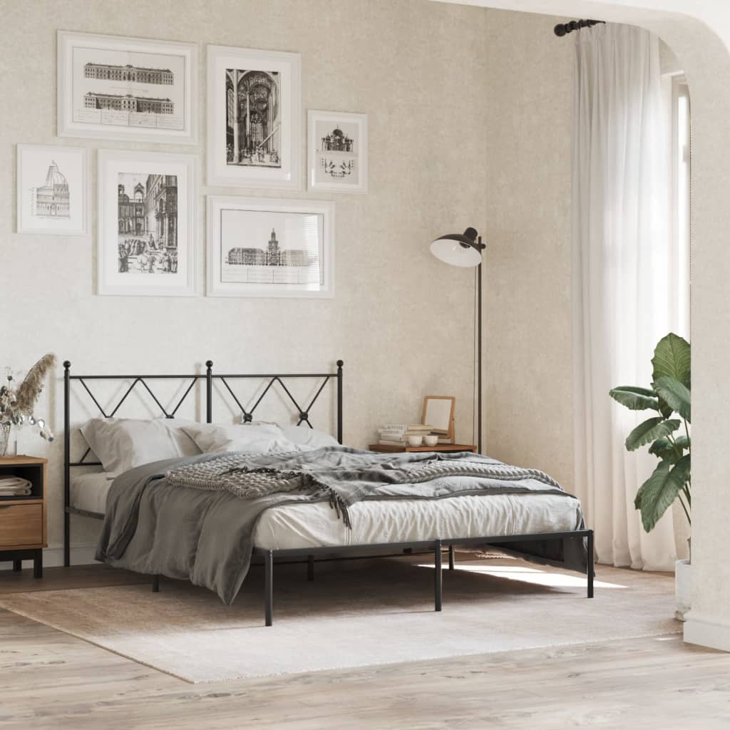 Bedframe met hoofdbord metaal zwart 140x190 cm is nu te koop bij PeponiXL, paradijselijk wonen!