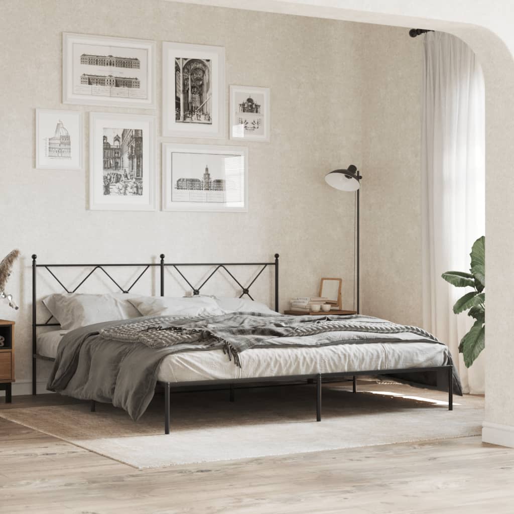 Bedframe met hoofdbord metaal zwart 183x213 cm is nu te koop bij PeponiXL, paradijselijk wonen!