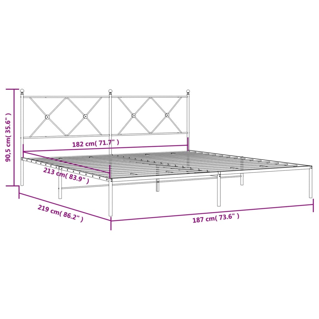 Bedframe met hoofdbord metaal zwart 183x213 cm is nu te koop bij PeponiXL, paradijselijk wonen!