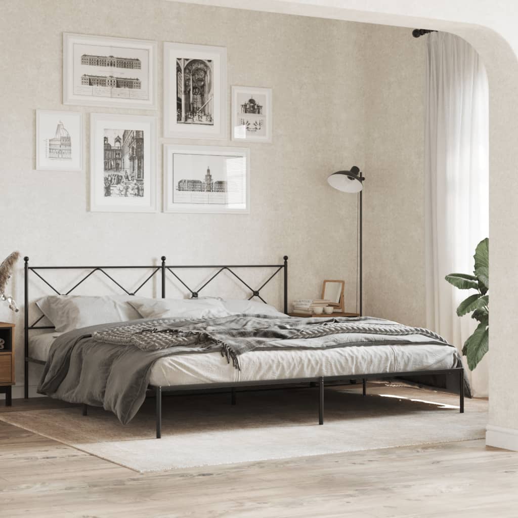 Bedframe met hoofdbord metaal zwart 193x203 cm is nu te koop bij PeponiXL, paradijselijk wonen!