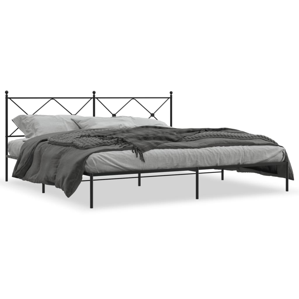 Bedframe met hoofdbord metaal zwart 200x200 cm is nu te koop bij PeponiXL, paradijselijk wonen!
