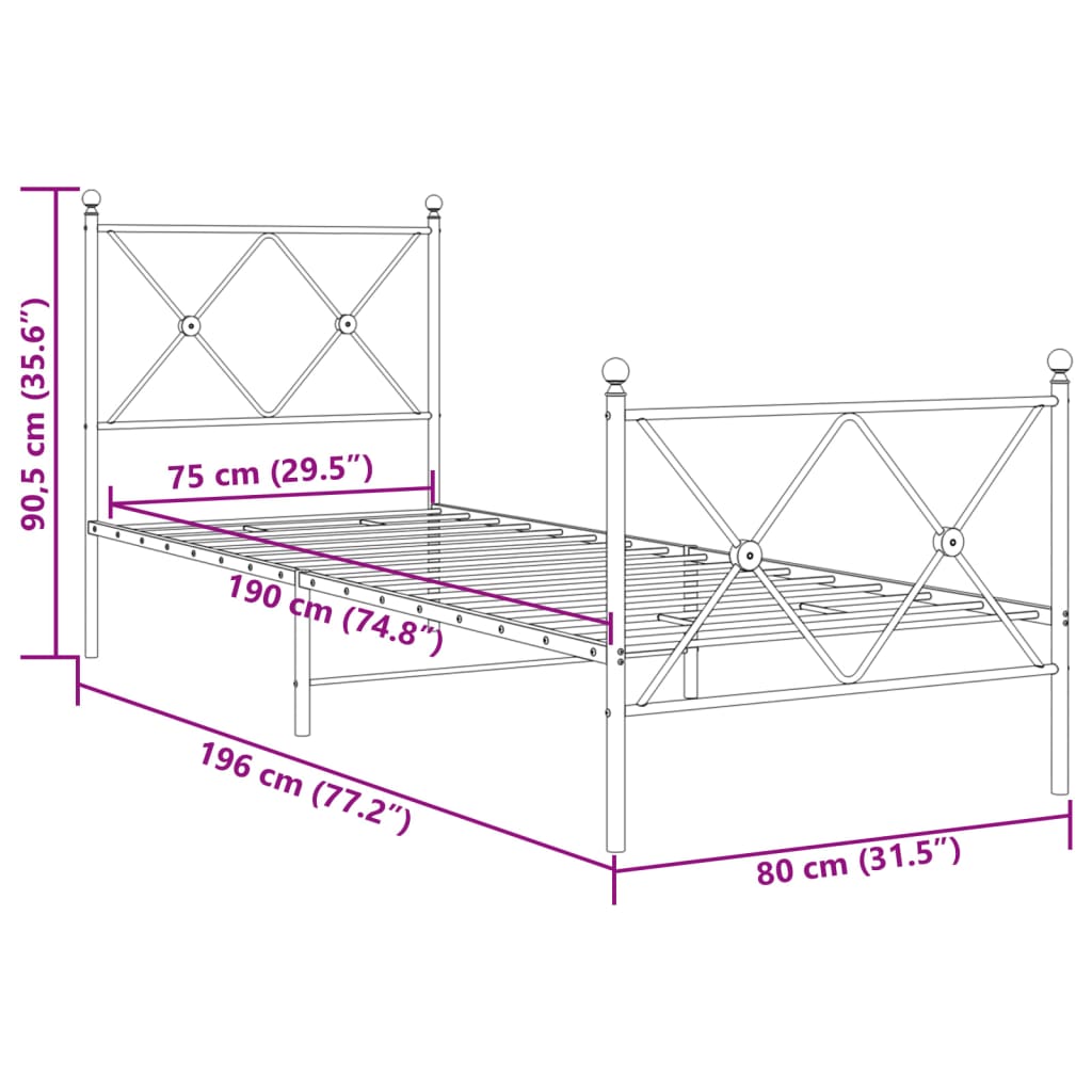 Bedframe met hoofd- en voeteneinde metaal zwart 75x190 cm is nu te koop bij PeponiXL, paradijselijk wonen!