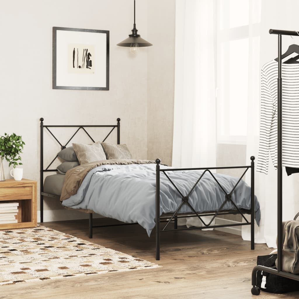 Bedframe met hoofd- en voeteneinde metaal zwart 80x200 cm is nu te koop bij PeponiXL, paradijselijk wonen!