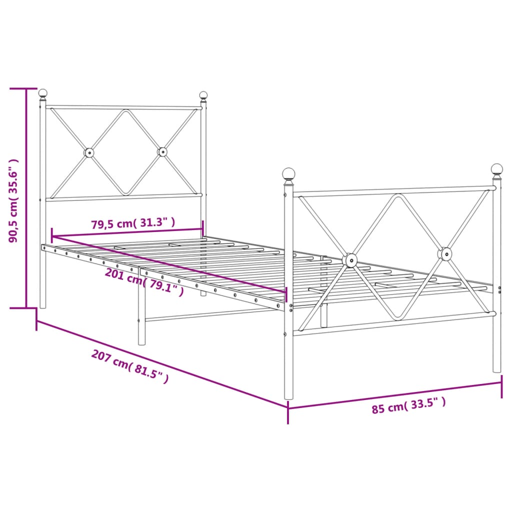 Bedframe met hoofd- en voeteneinde metaal zwart 80x200 cm is nu te koop bij PeponiXL, paradijselijk wonen!