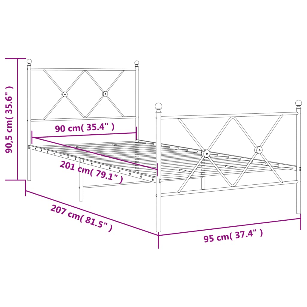 Bedframe met hoofd- en voeteneinde metaal zwart 90x200 cm is nu te koop bij PeponiXL, paradijselijk wonen!