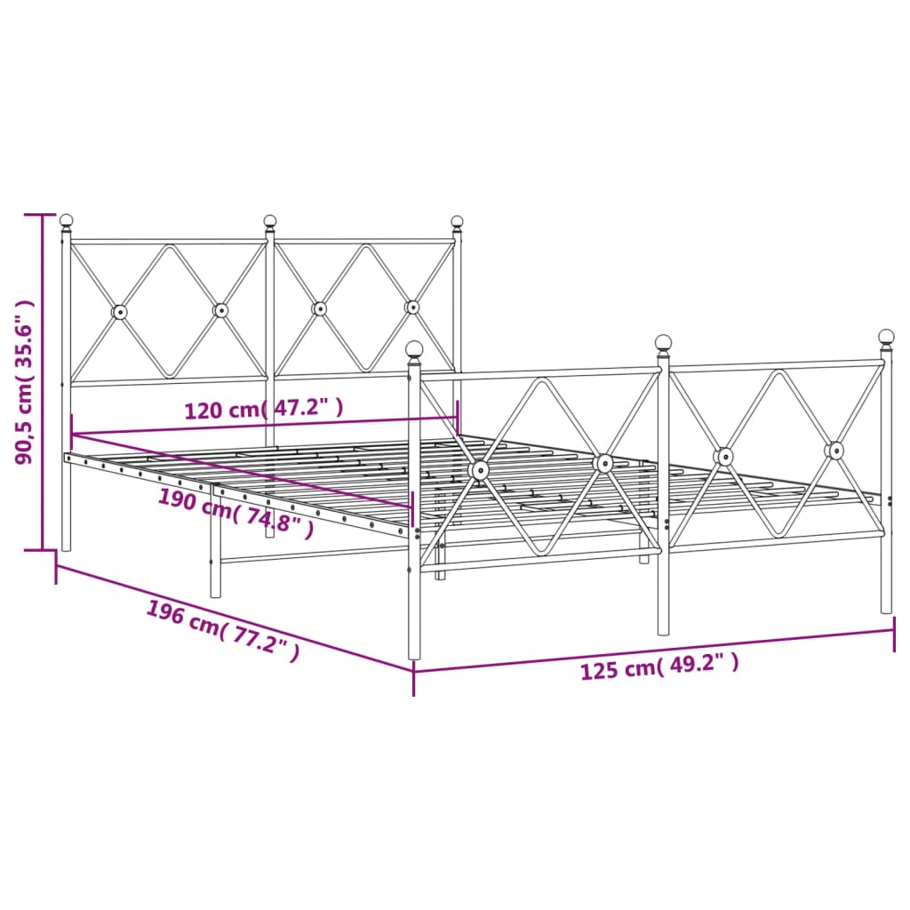 Bedframe met hoofd- en voeteneinde metaal zwart 120x190 cm is nu te koop bij PeponiXL, paradijselijk wonen!