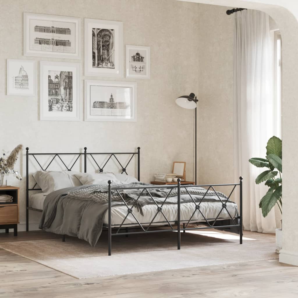Bedframe met hoofd- en voeteneinde metaal zwart 137x190 cm is nu te koop bij PeponiXL, paradijselijk wonen!
