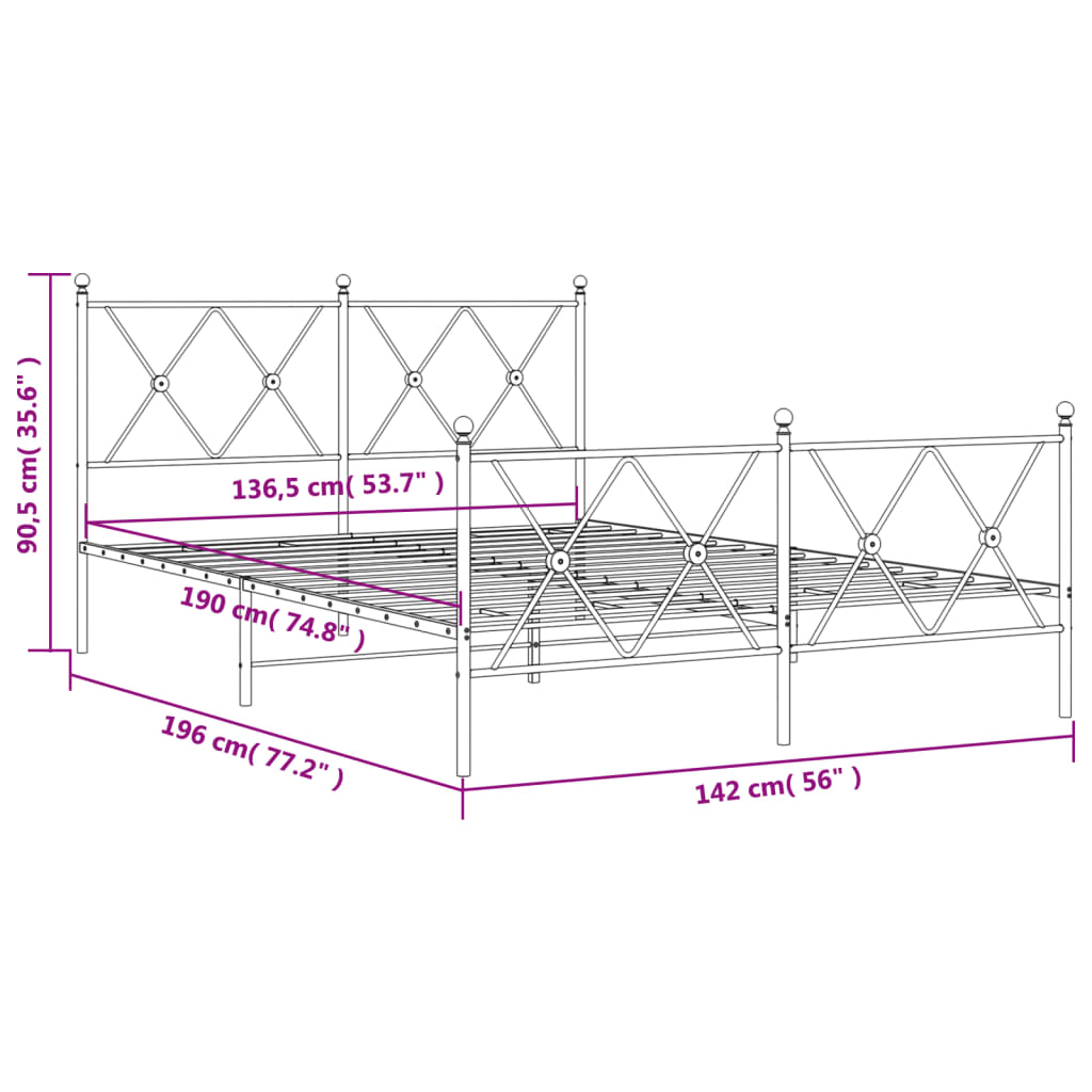Bedframe met hoofd- en voeteneinde metaal zwart 137x190 cm is nu te koop bij PeponiXL, paradijselijk wonen!