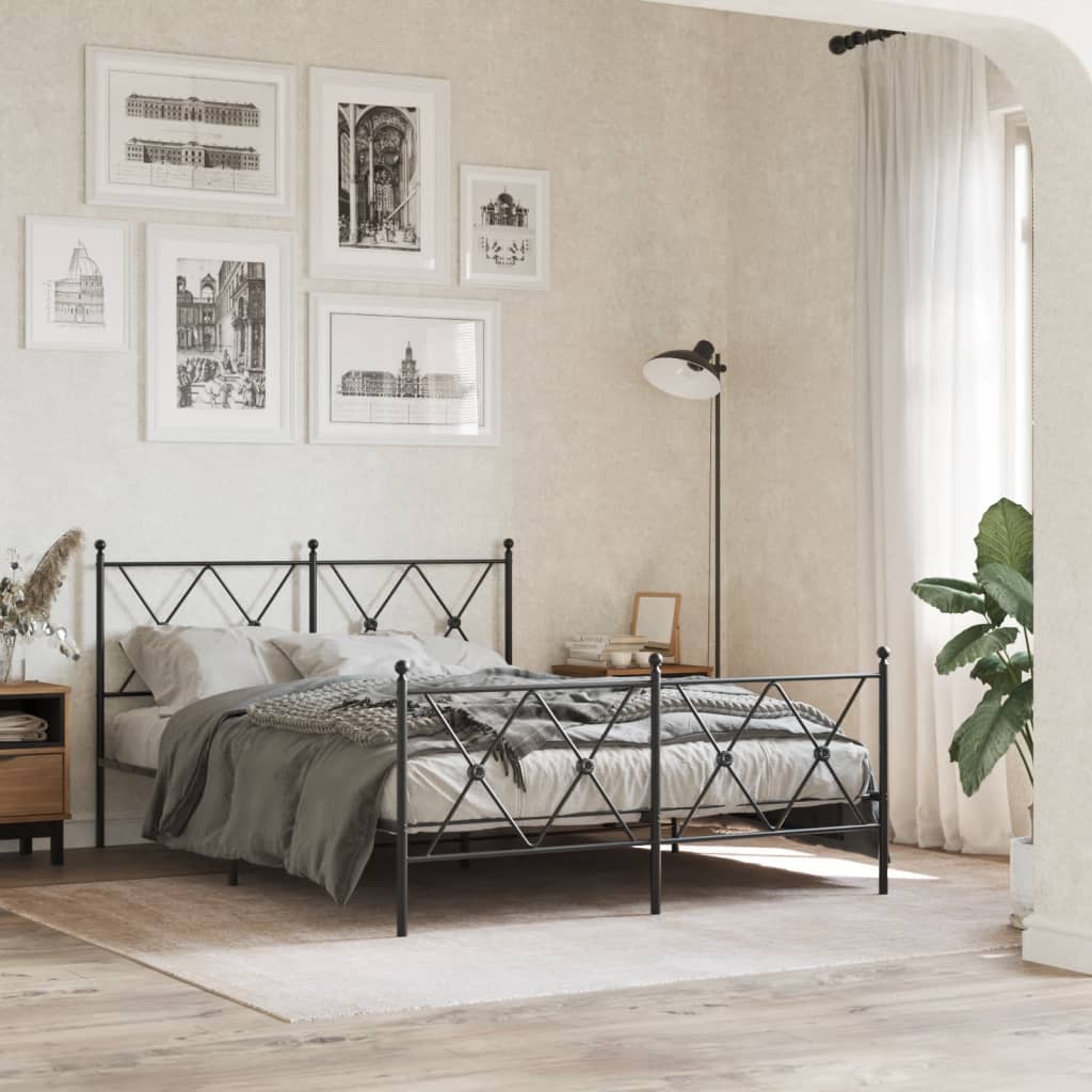 Bedframe met hoofd- en voeteneinde metaal zwart 140x190 cm is nu te koop bij PeponiXL, paradijselijk wonen!