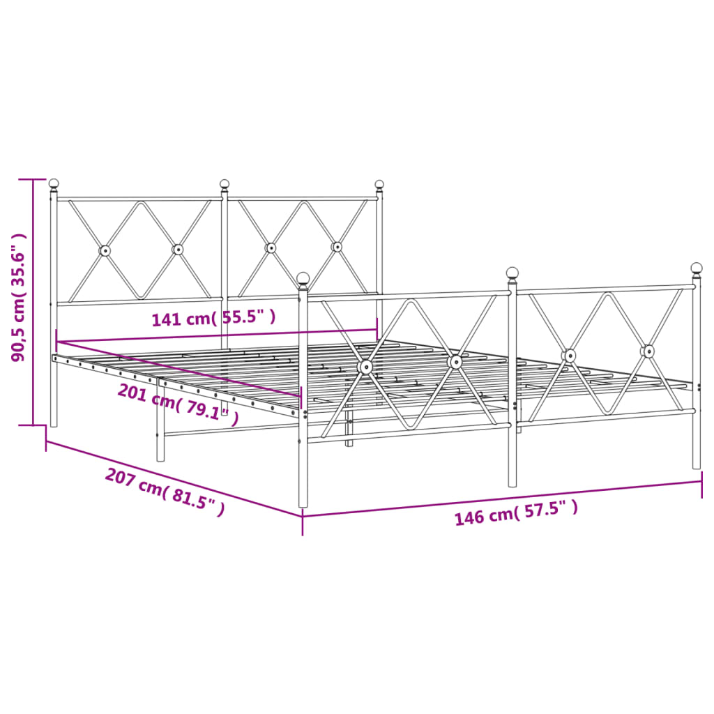 Bedframe met hoofd- en voeteneinde metaal zwart 140x200 cm is nu te koop bij PeponiXL, paradijselijk wonen!
