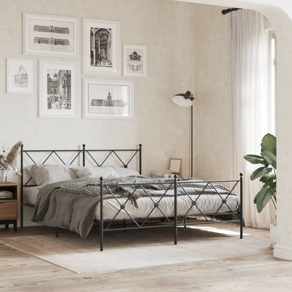 Bedframe met hoofd- en voeteneinde metaal zwart 150x200 cm is nu te koop bij PeponiXL, paradijselijk wonen!