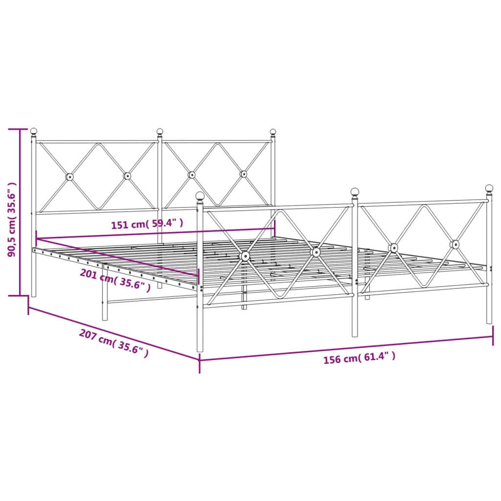 Bedframe met hoofd- en voeteneinde metaal zwart 150x200 cm is nu te koop bij PeponiXL, paradijselijk wonen!