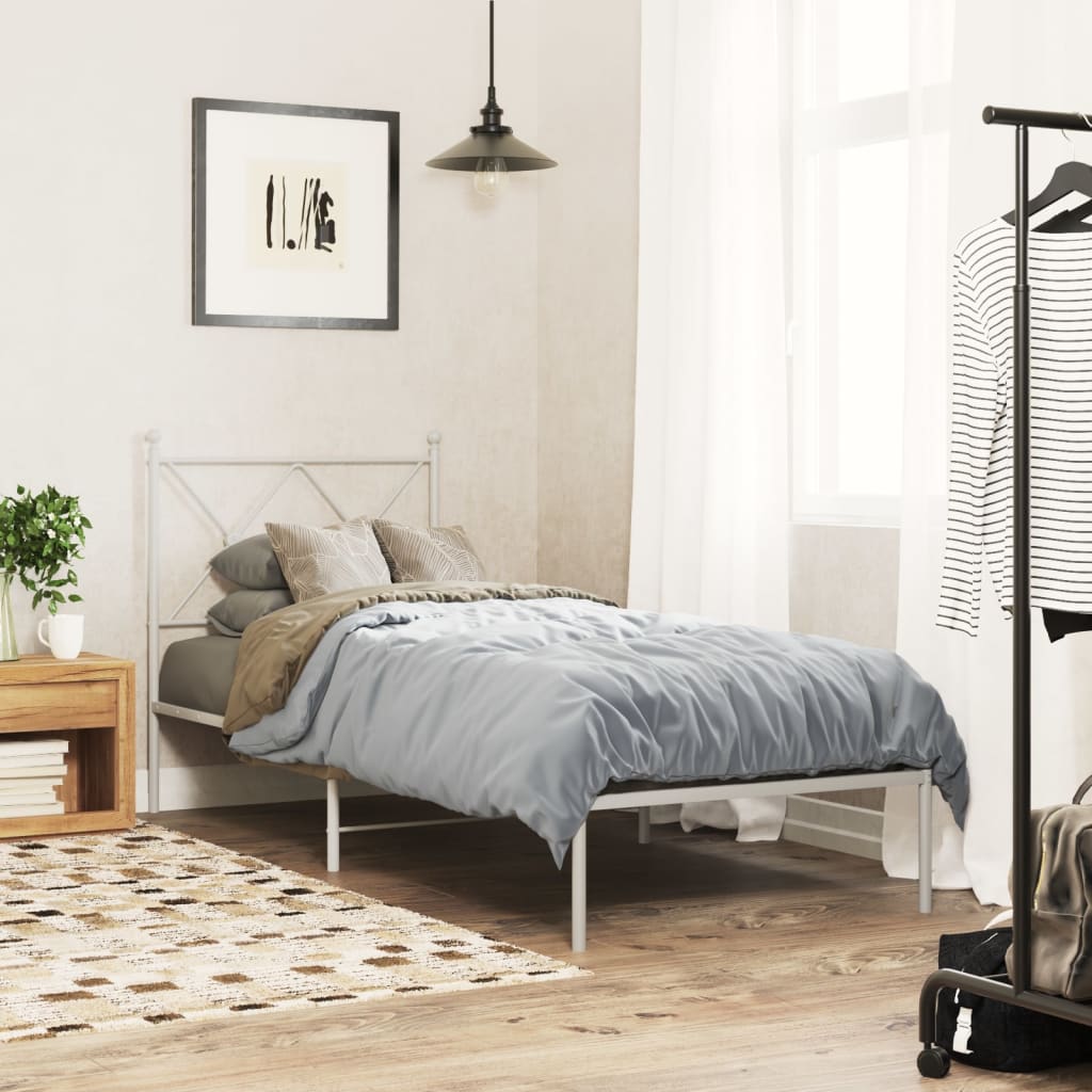 Bedframe met hoofdbord zonder matras metaal wit 75x190 cm is nu te koop bij PeponiXL, paradijselijk wonen!