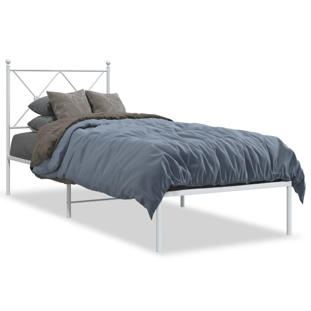 Bedframe met hoofdbord zonder matras metaal wit 75x190 cm is nu te koop bij PeponiXL, paradijselijk wonen!