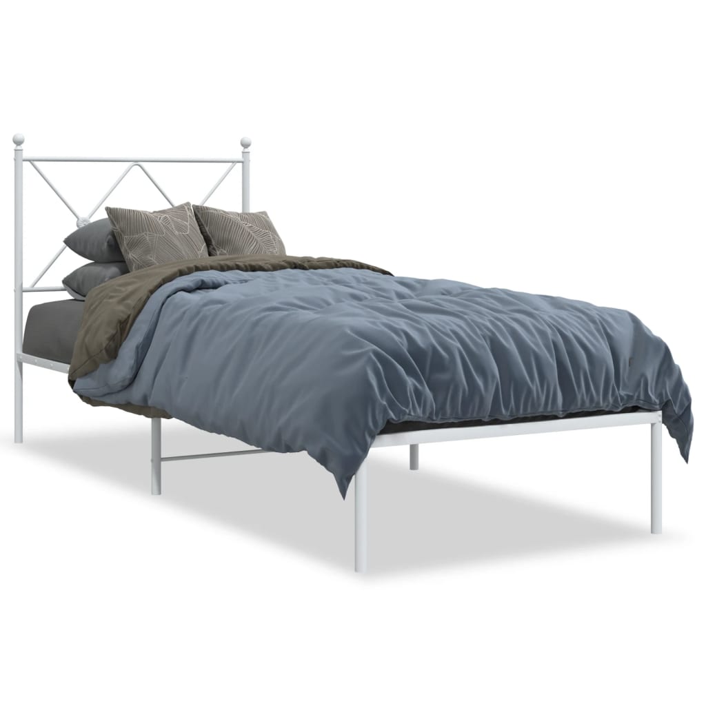 Bedframe met hoofdbord metaal wit 80x200 cm is nu te koop bij PeponiXL, paradijselijk wonen!