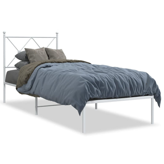 Bedframe met hoofdbord metaal wit 80x200 cm is nu te koop bij PeponiXL, paradijselijk wonen!