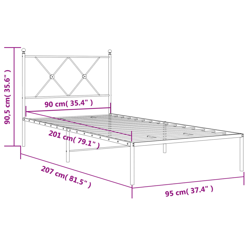 Bedframe met hoofdbord metaal wit 90x200 cm is nu te koop bij PeponiXL, paradijselijk wonen!