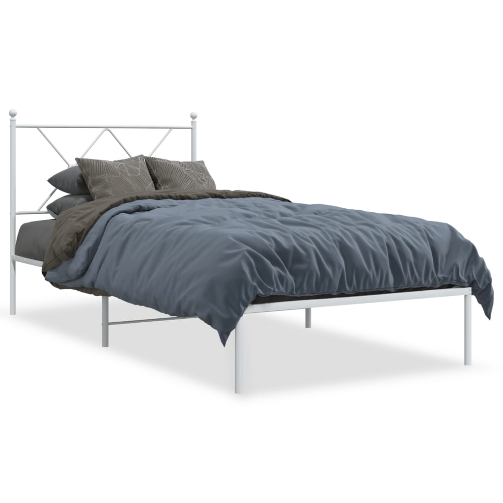 Bedframe met hoofdbord metaal wit 90x200 cm is nu te koop bij PeponiXL, paradijselijk wonen!