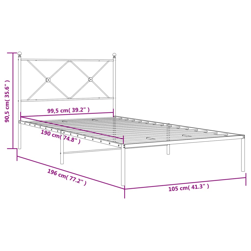 Bedframe met hoofdbord metaal wit 100x190 cm is nu te koop bij PeponiXL, paradijselijk wonen!