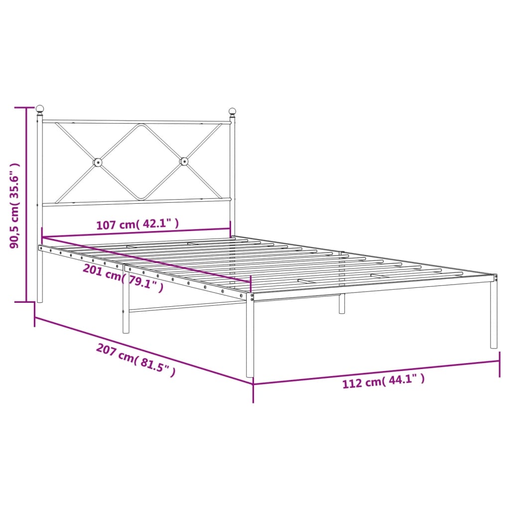 Bedframe met hoofdbord metaal wit 107x203 cm is nu te koop bij PeponiXL, paradijselijk wonen!