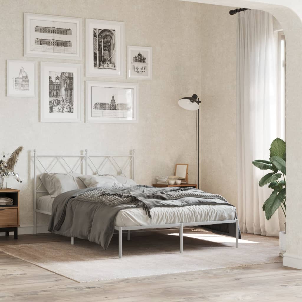 Bedframe met hoofdbord metaal wit 120x200 cm is nu te koop bij PeponiXL, paradijselijk wonen!