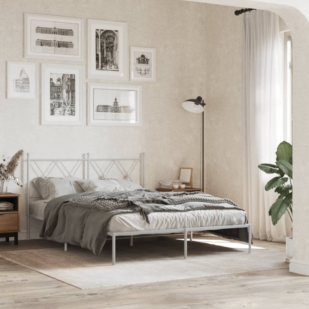 Bedframe met hoofdbord metaal wit 135x190 cm is nu te koop bij PeponiXL, paradijselijk wonen!