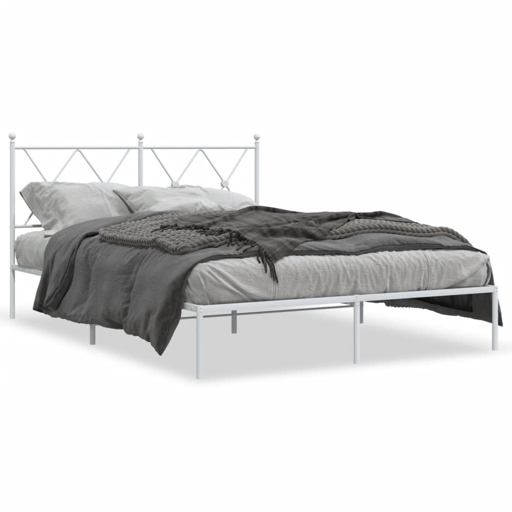 Bedframe met hoofdbord metaal wit 135x190 cm is nu te koop bij PeponiXL, paradijselijk wonen!