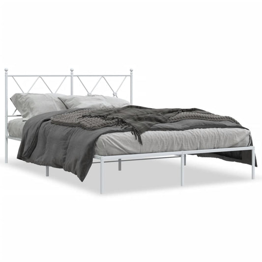 Bedframe met hoofdbord metaal wit 135x190 cm is nu te koop bij PeponiXL, paradijselijk wonen!