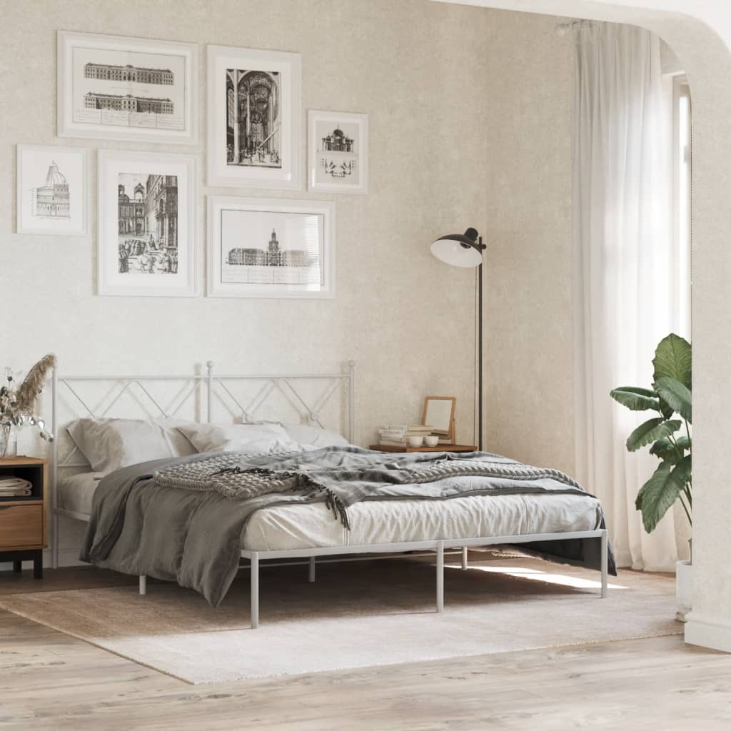 Bedframe met hoofdbord metaal wit 150x200 cm is nu te koop bij PeponiXL, paradijselijk wonen!