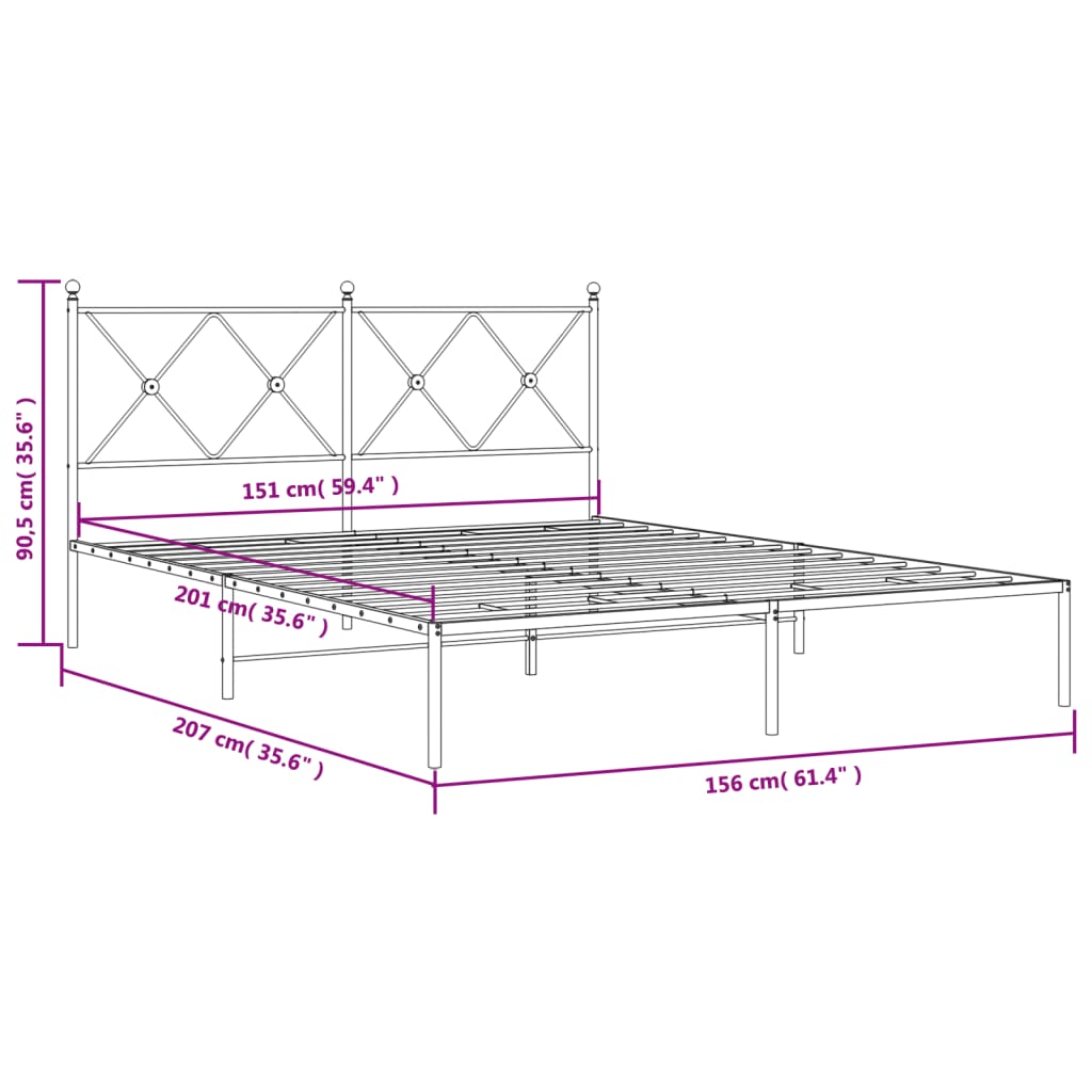 Bedframe met hoofdbord metaal wit 150x200 cm is nu te koop bij PeponiXL, paradijselijk wonen!