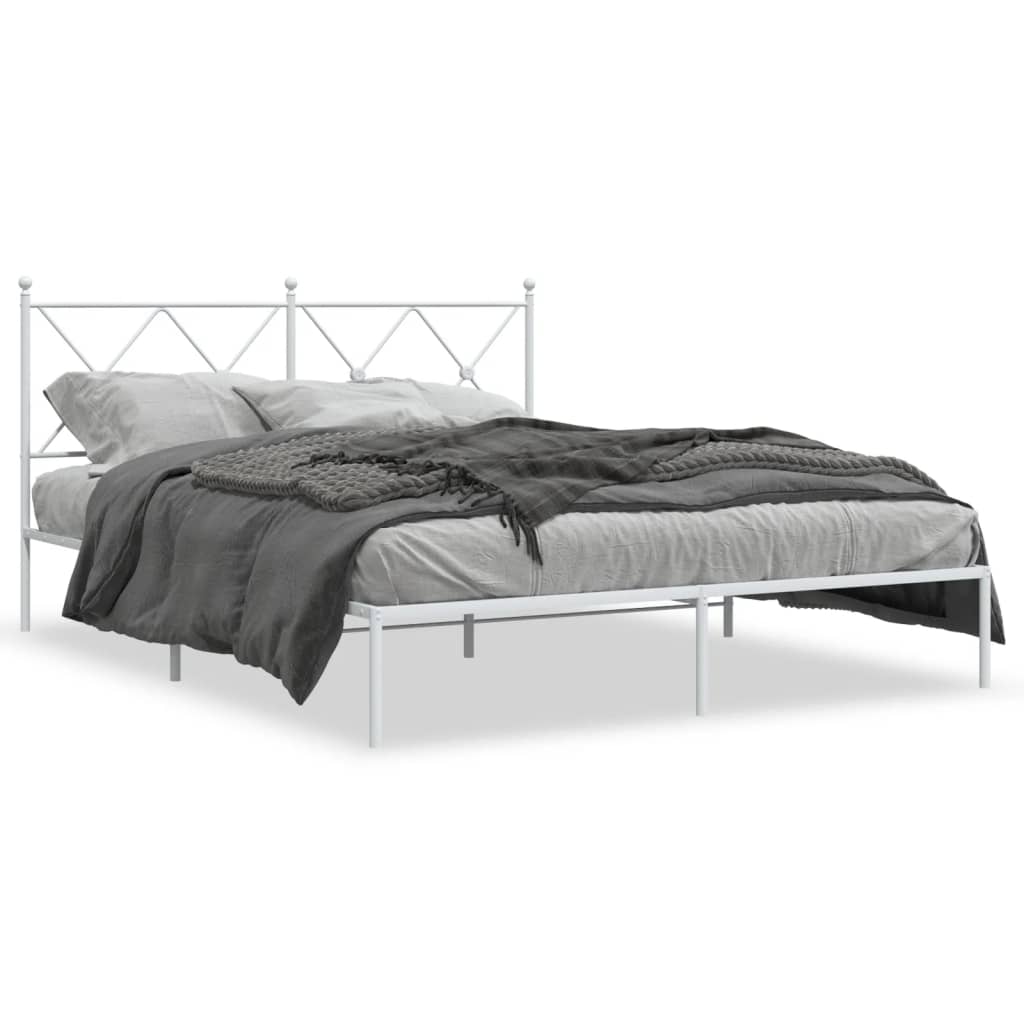 Bedframe met hoofdbord metaal wit 150x200 cm is nu te koop bij PeponiXL, paradijselijk wonen!