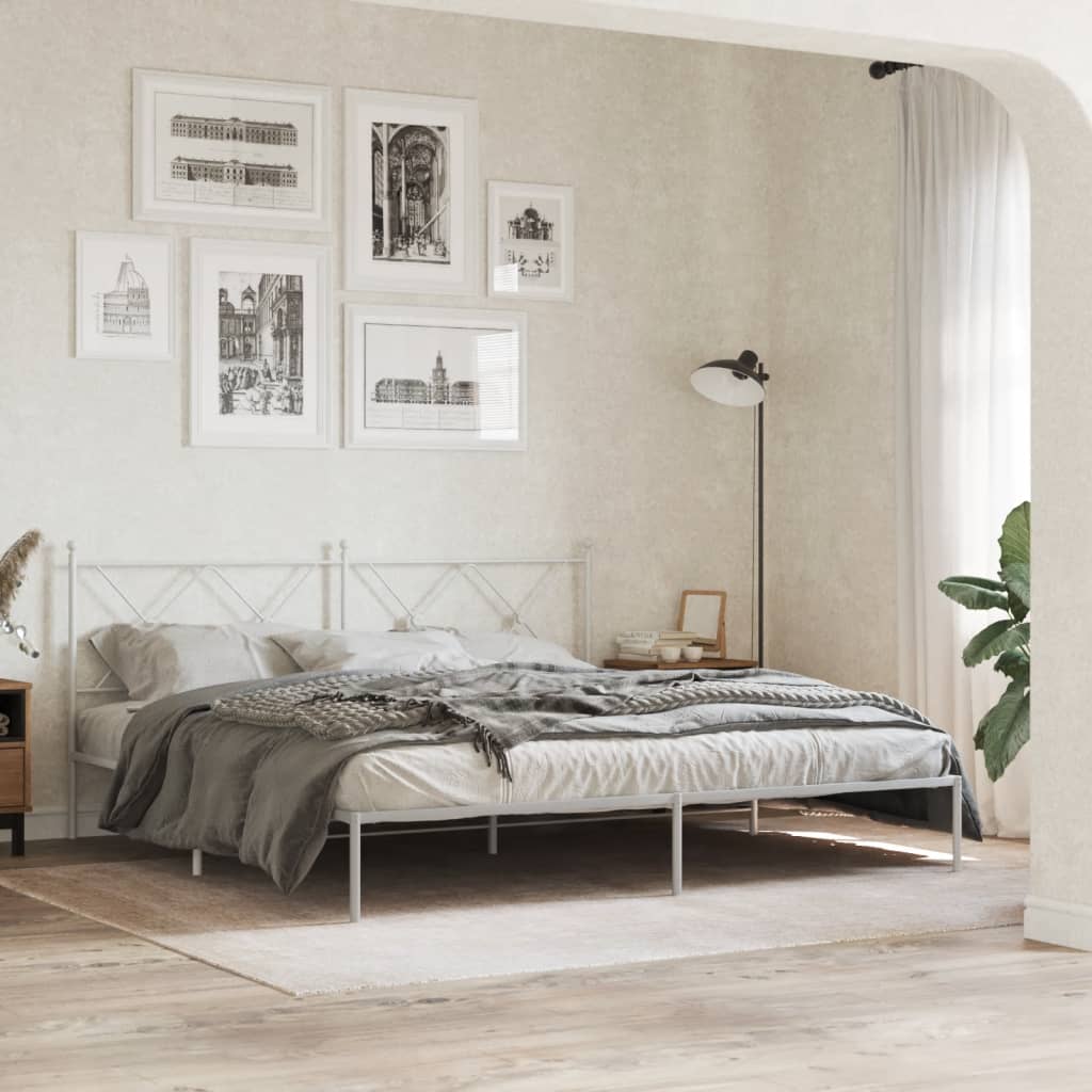 Bedframe met hoofdbord metaal wit 183x213 cm is nu te koop bij PeponiXL, paradijselijk wonen!