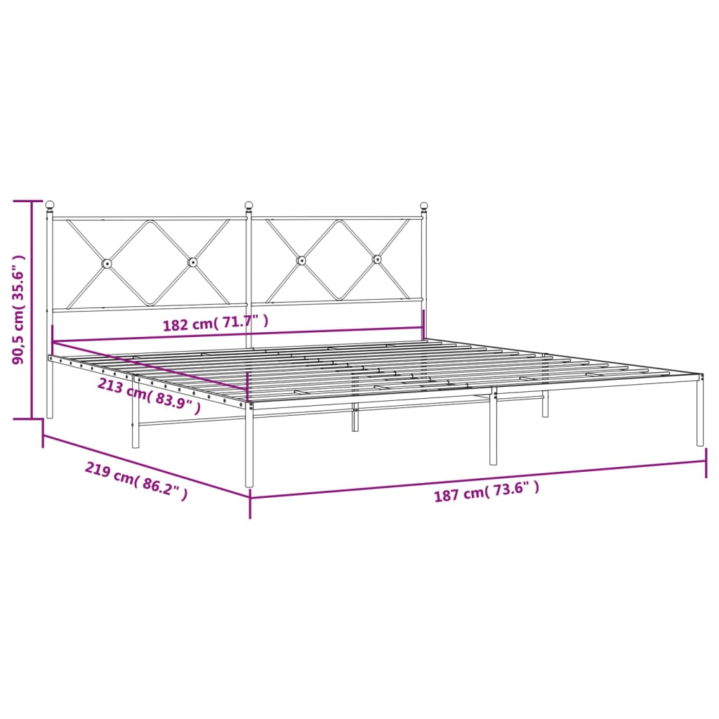 Bedframe met hoofdbord metaal wit 183x213 cm is nu te koop bij PeponiXL, paradijselijk wonen!