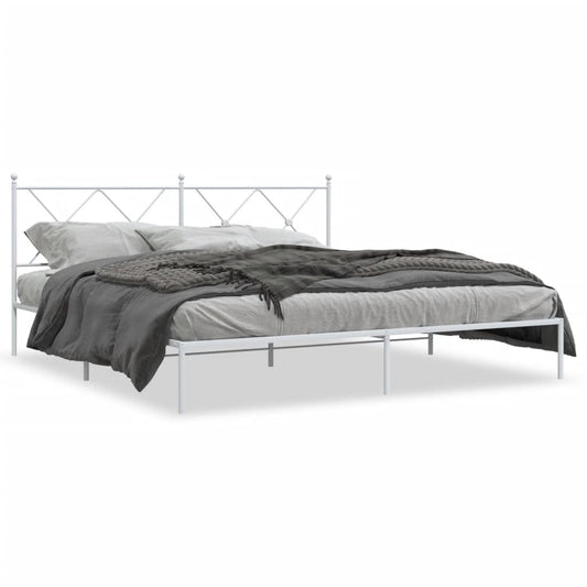 Bedframe met hoofdbord metaal wit 183x213 cm is nu te koop bij PeponiXL, paradijselijk wonen!