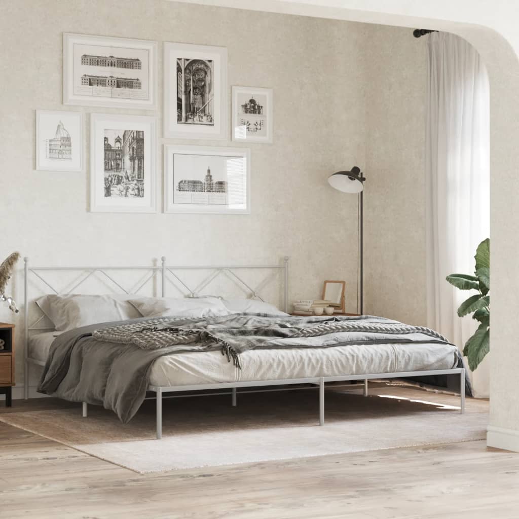 Bedframe met hoofdbord metaal wit 193x203 cm is nu te koop bij PeponiXL, paradijselijk wonen!