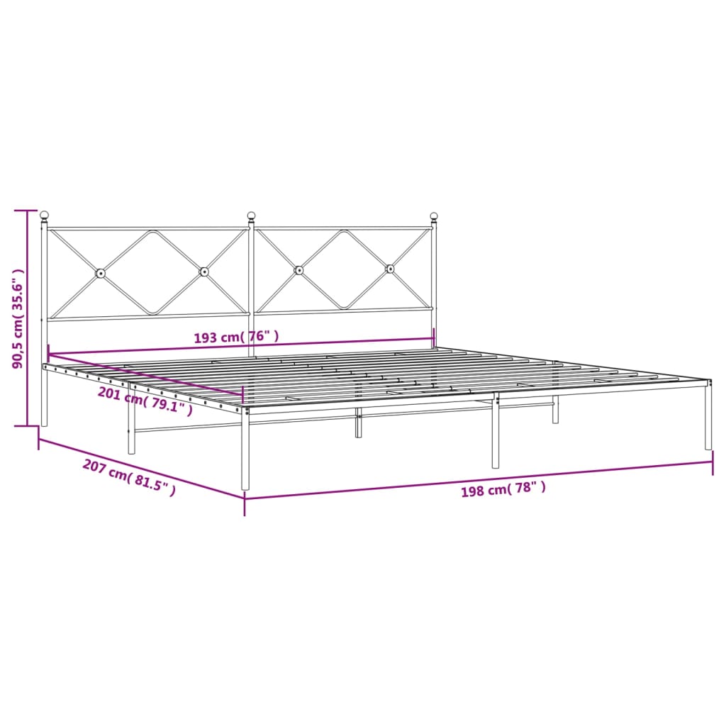 Bedframe met hoofdbord metaal wit 193x203 cm is nu te koop bij PeponiXL, paradijselijk wonen!