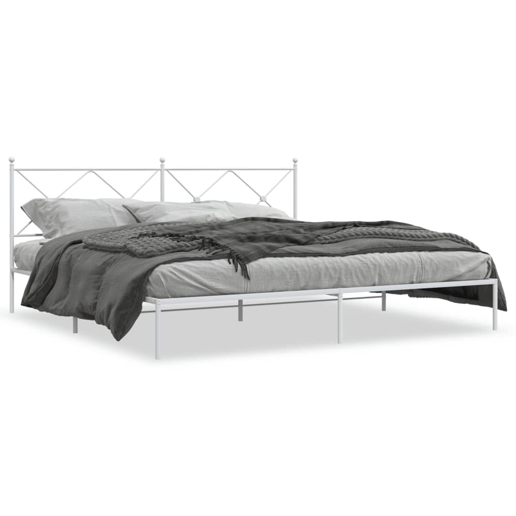 Bedframe met hoofdbord metaal wit 193x203 cm is nu te koop bij PeponiXL, paradijselijk wonen!