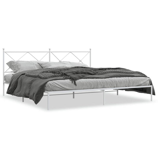 Bedframe met hoofdbord metaal wit 193x203 cm is nu te koop bij PeponiXL, paradijselijk wonen!