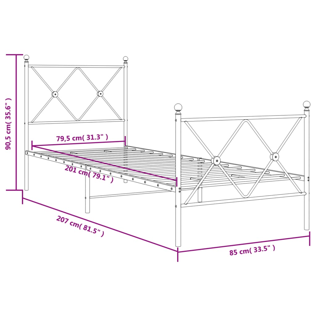 Bedframe met hoofd- en voeteneinde metaal wit 80x200 cm is nu te koop bij PeponiXL, paradijselijk wonen!