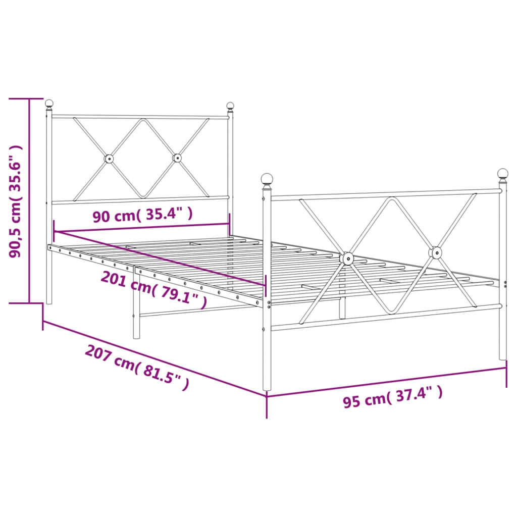 Bedframe met hoofd- en voeteneinde metaal wit 90x200 cm is nu te koop bij PeponiXL, paradijselijk wonen!
