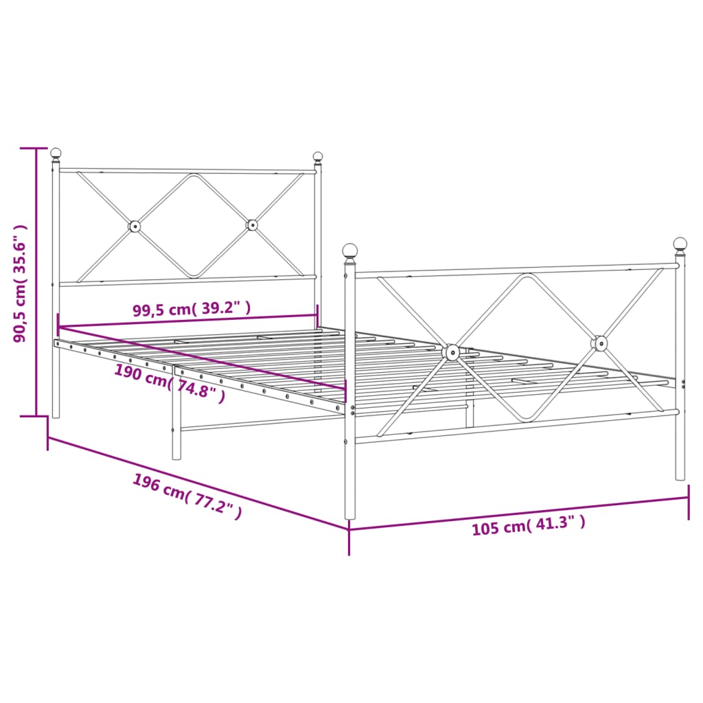Bedframe met hoofd- en voeteneinde metaal wit 100x190 cm is nu te koop bij PeponiXL, paradijselijk wonen!