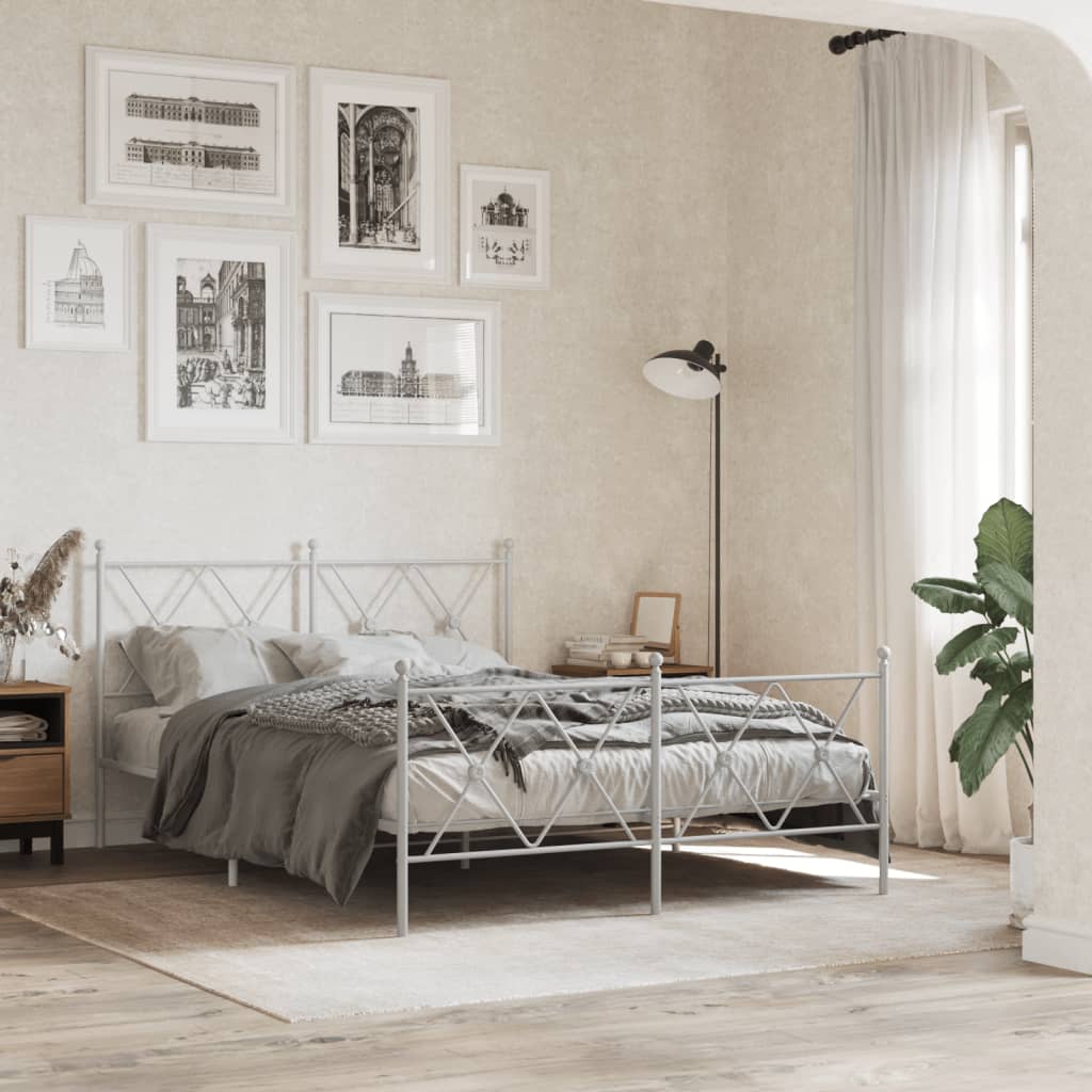 Bedframe met hoofd- en voeteneinde metaal wit 137x190 cm is nu te koop bij PeponiXL, paradijselijk wonen!