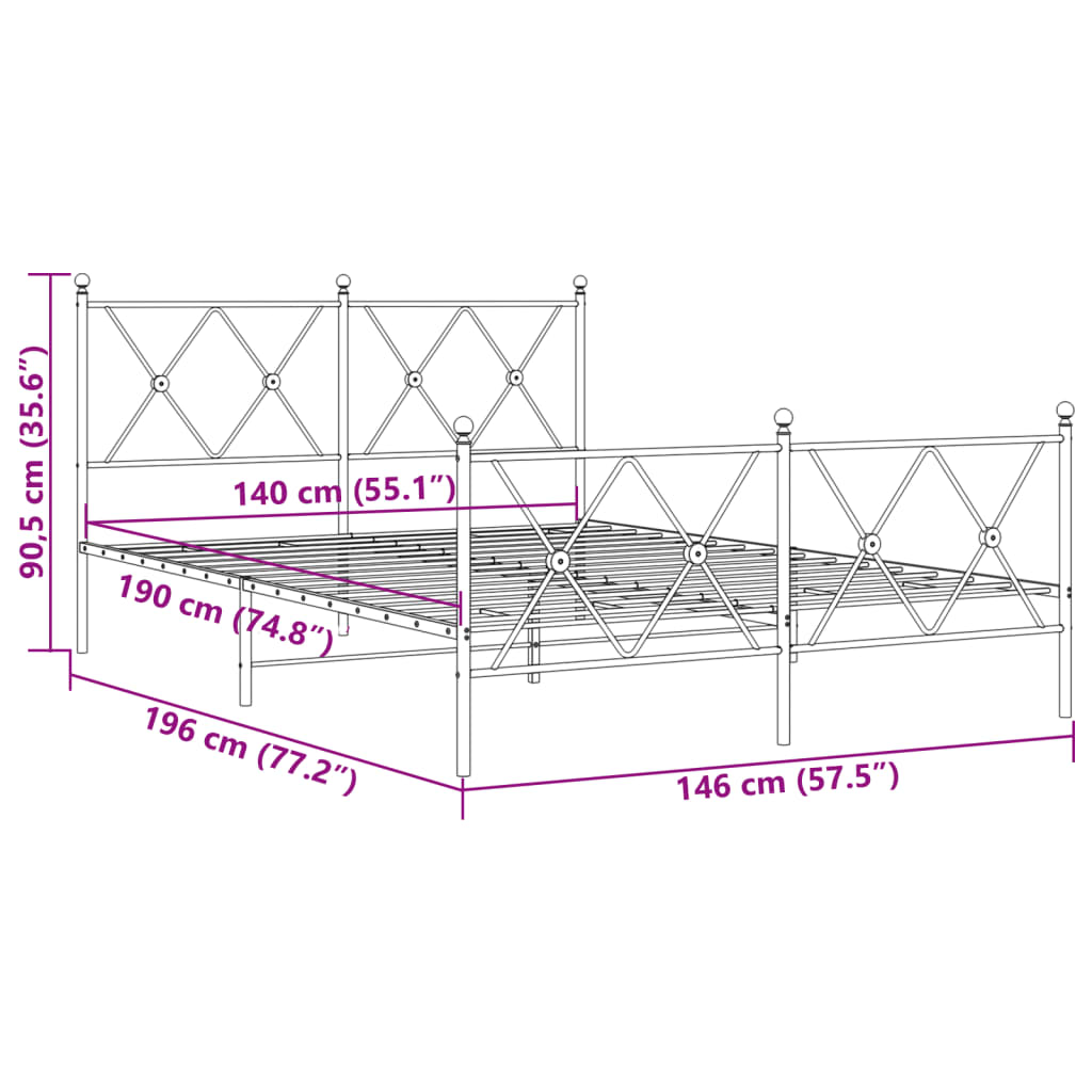 Bedframe met hoofd- en voeteneinde metaal wit 140x190 cm is nu te koop bij PeponiXL, paradijselijk wonen!