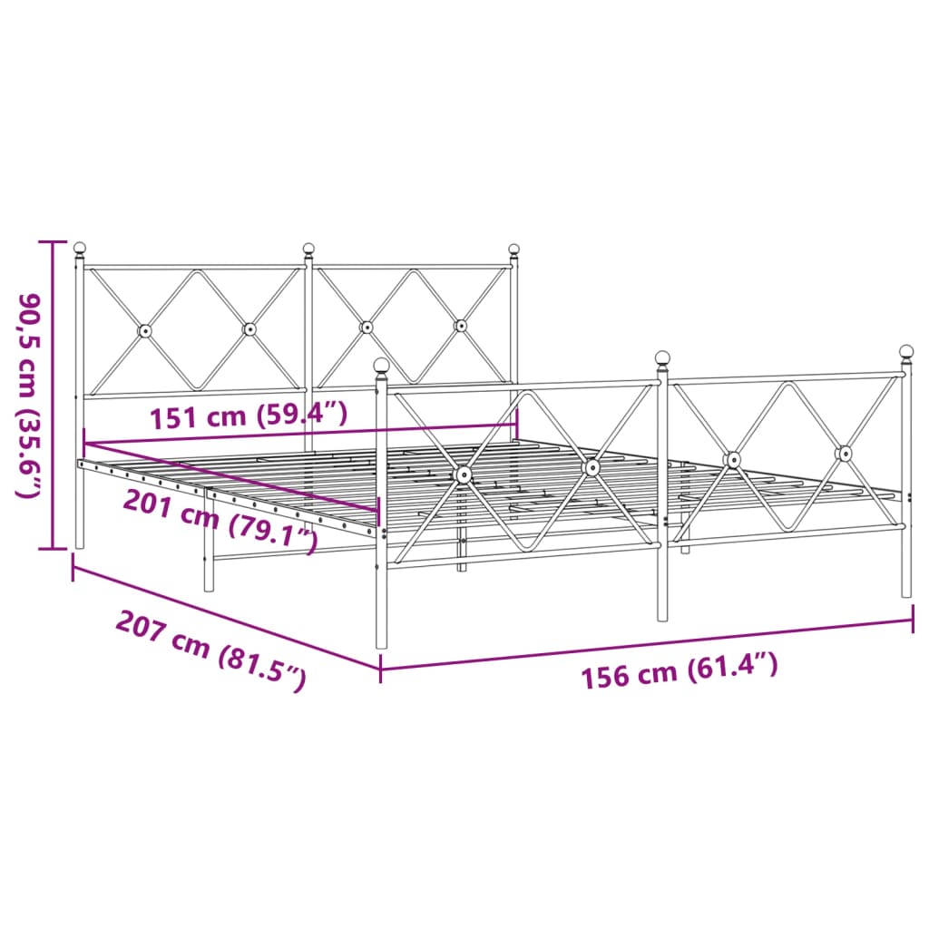 Bedframe met hoofd- en voeteneinde metaal wit 150x200 cm is nu te koop bij PeponiXL, paradijselijk wonen!